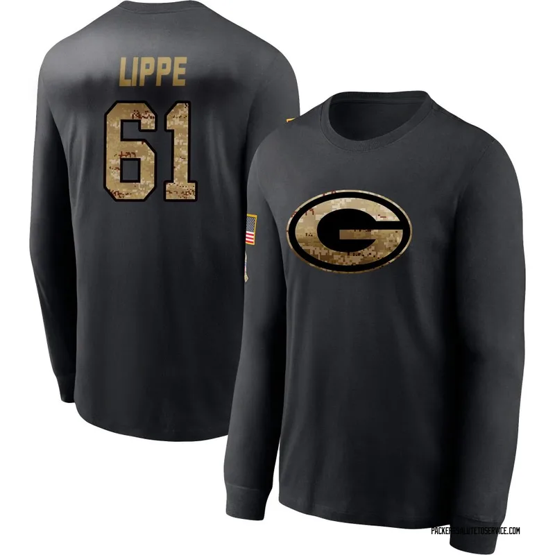 Youth J.J. Lippe Green Bay Packers Black 2020 Salute To Service Sideline Performance Long Sleeve T-Shirt