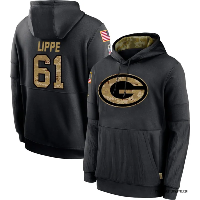 Youth J.J. Lippe Green Bay Packers Black 2020 Salute to Service Sideline Performance Pullover Hoodie
