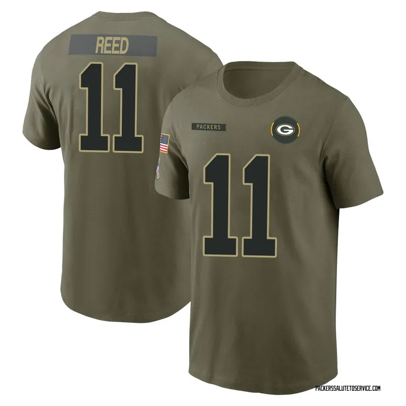 Youth Jayden Reed Green Bay Packers Olive 2025 Salute to Service Name & Number T-Shirt