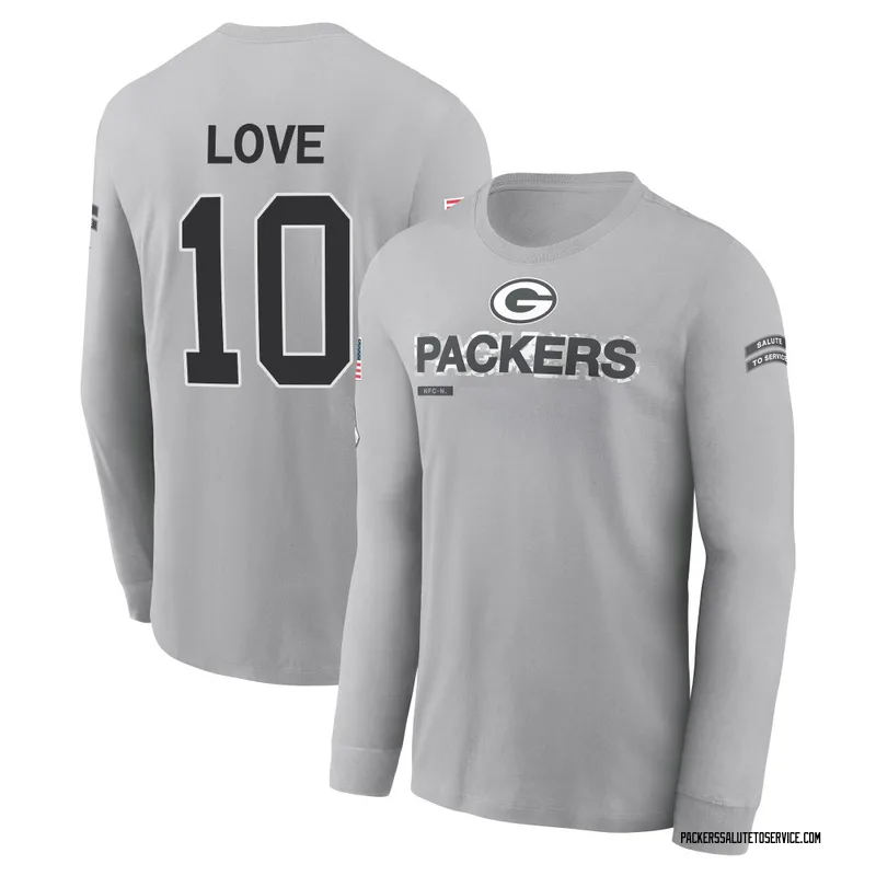Youth Jordan Love Green Bay Packers Gray 2024 Salute to Service Long Sleeve T-Shirt
