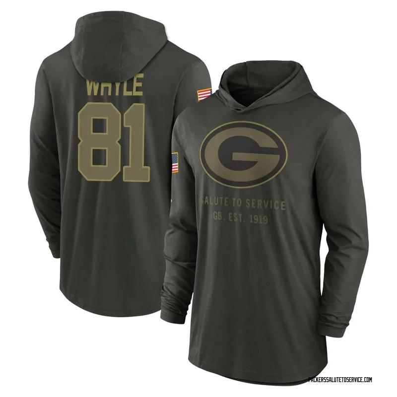 Youth Josh Whyle Green Bay Packers Green Forest/ 2025 Salute to Service Sideline Lightweight Hooded Pullover Long Sleeve T-Shirt