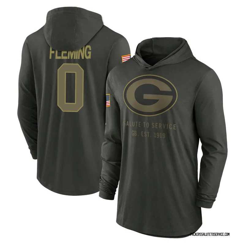 Youth Julian Fleming Green Bay Packers Green Forest/ 2025 Salute to Service Sideline Lightweight Hooded Pullover Long Sleeve T-S