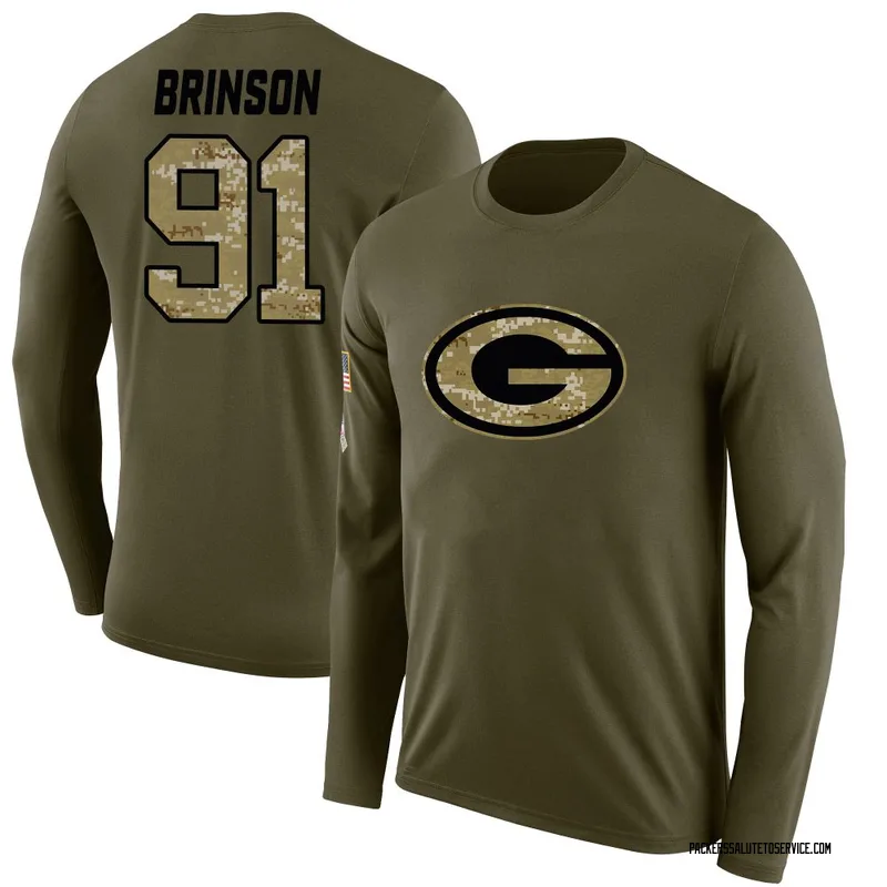 Youth Warren Brinson Green Bay Packers Legend Olive Salute to Service Sideline Long Sleeve T-Shirt