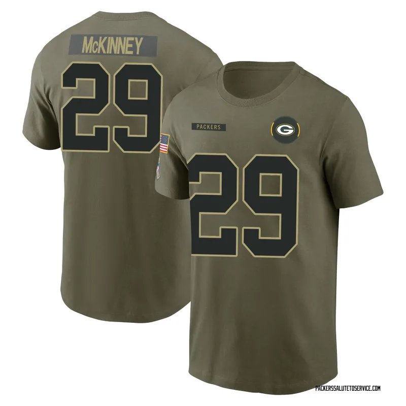 Youth Xavier McKinney Green Bay Packers Olive 2025 Salute to Service Name & Number T-Shirt