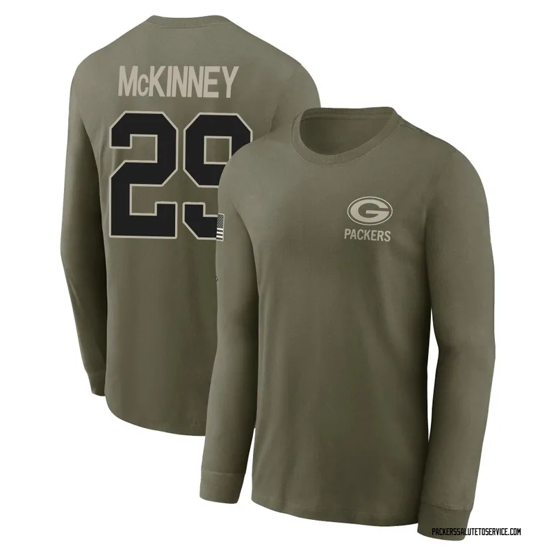 Youth Xavier McKinney Green Bay Packers Olive 2025 Salute to Service Sideline Long Sleeve T-Shirt